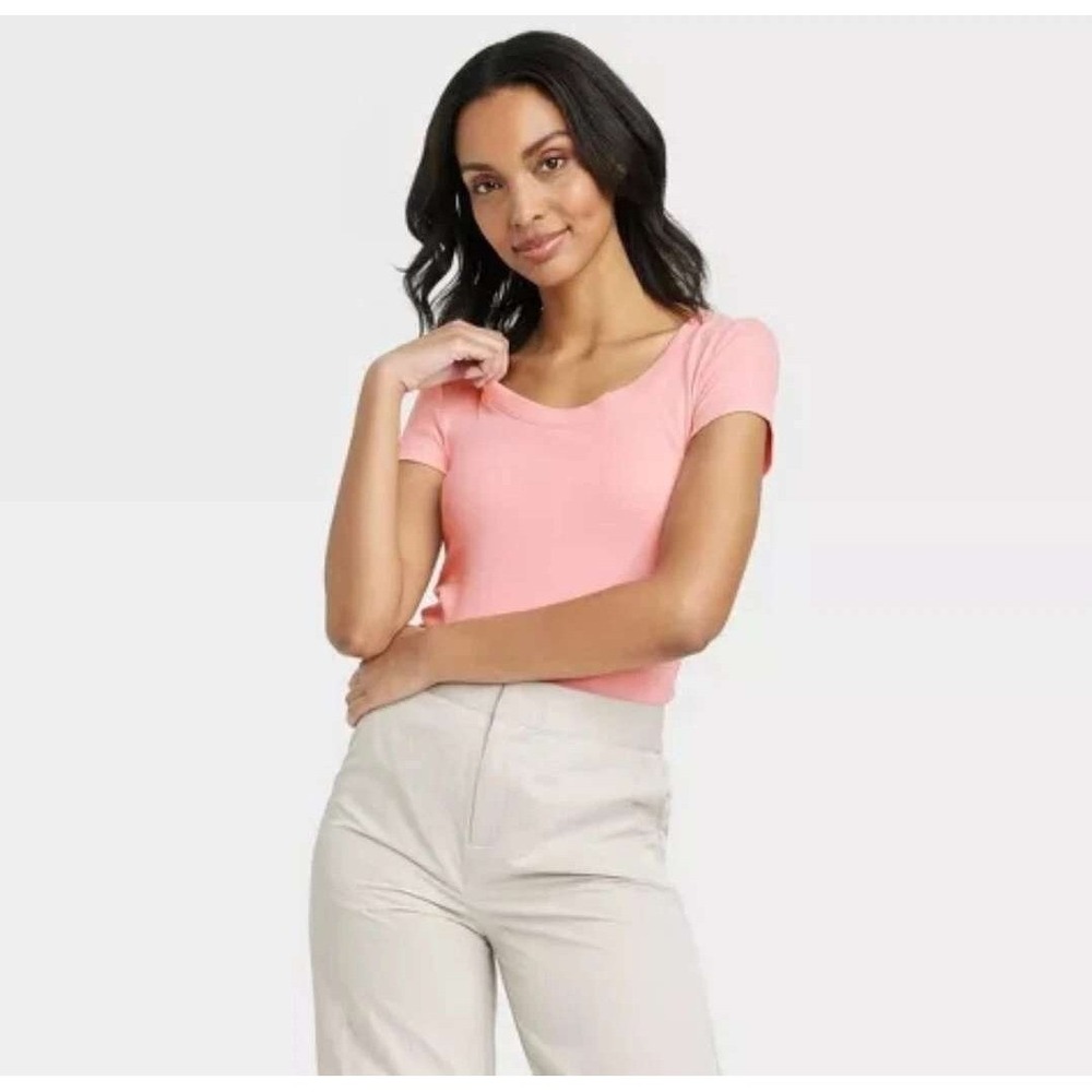 Women's A New Day Coral Ribbed Scoop Neck T Shirt Size L New With Tags